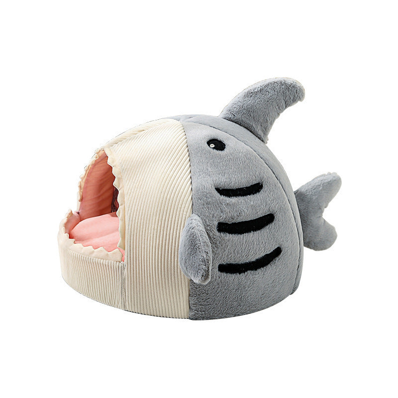 Pet Bed Soft Round Shark Semi Open