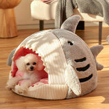 Pet Bed Soft Round Shark Semi Open