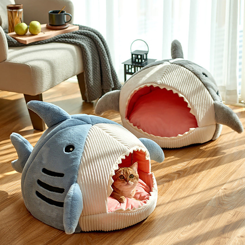 Pet Bed Soft Round Shark Semi Open