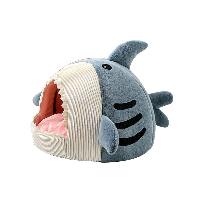 Pet Bed Soft Round Shark Semi Open