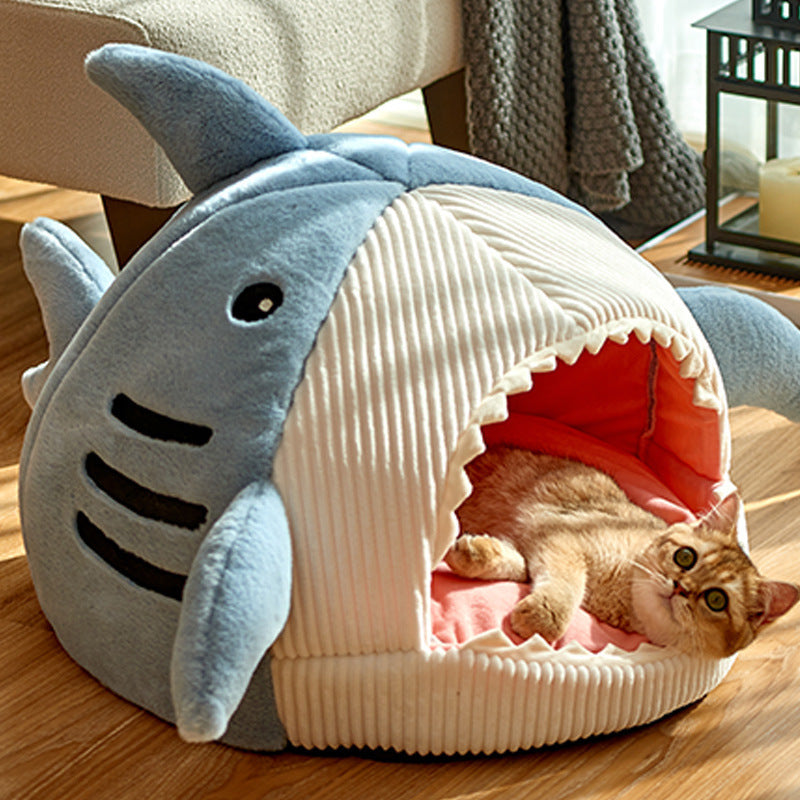 Pet Bed Soft Round Shark Semi Open